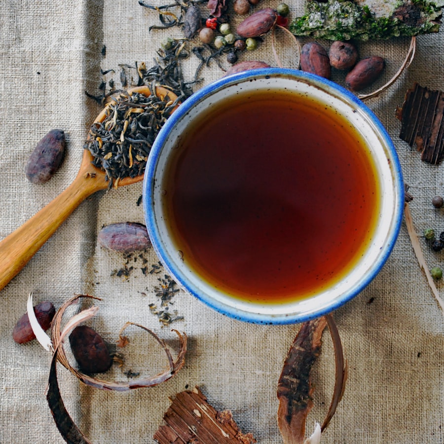 GA concern stomach care: warm herbal drink in a ceramic mug
