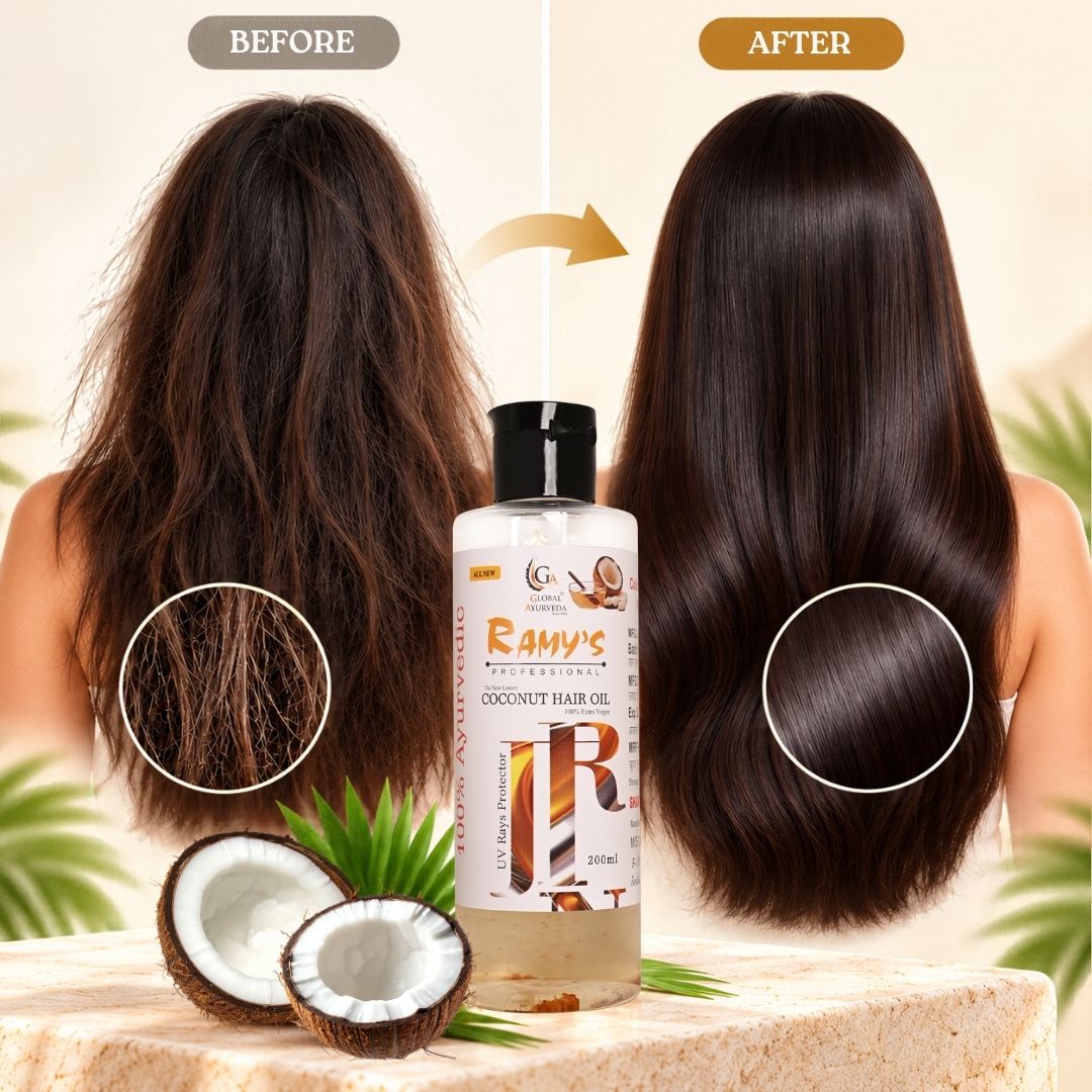 Ramy's Coconut Hair Oil before and after